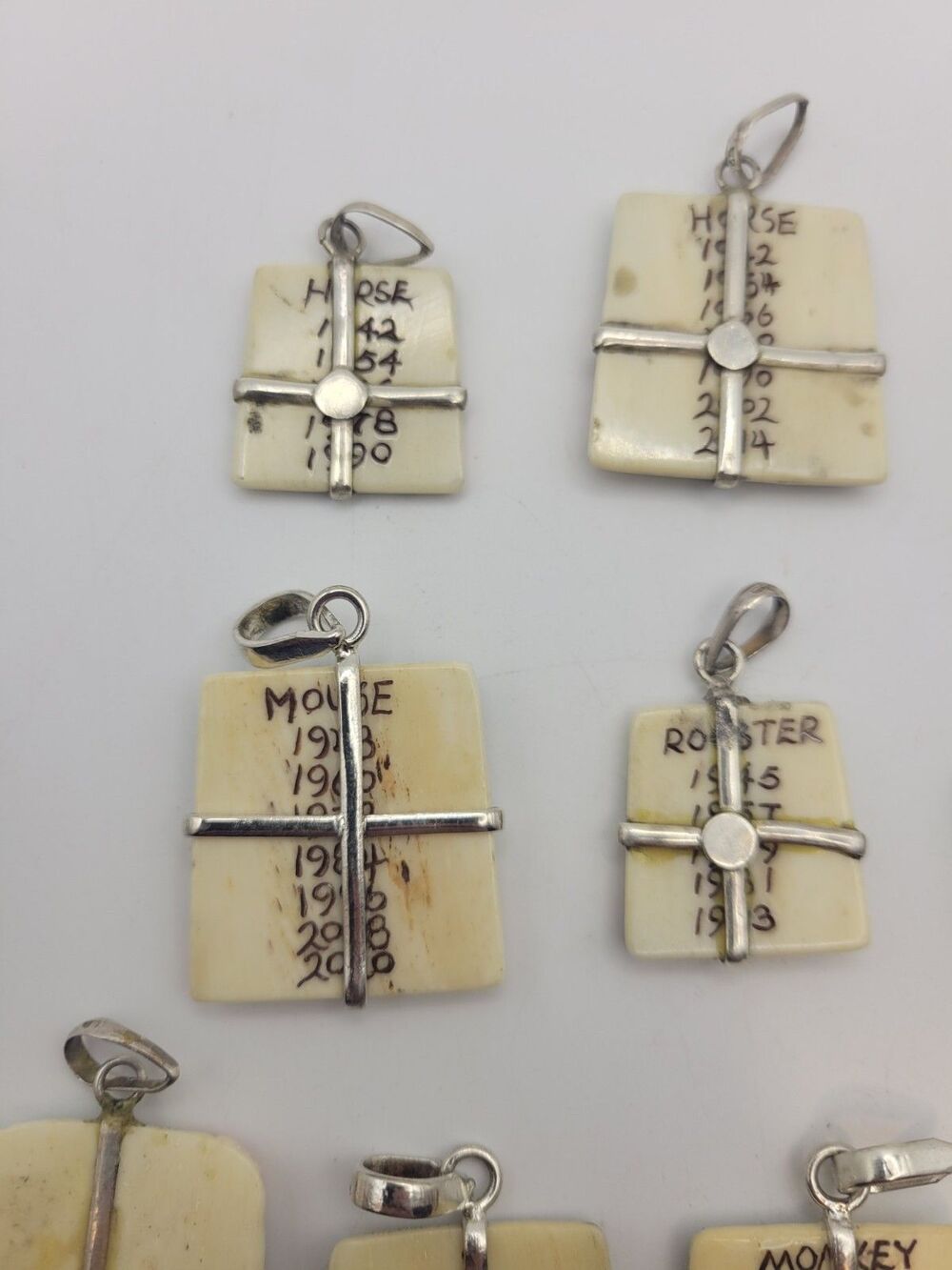 Vintage Hand-Carved Bone Chinese Zodiac Pendant Lot 10pc Sterling Silver READ - Picture 12 of 12